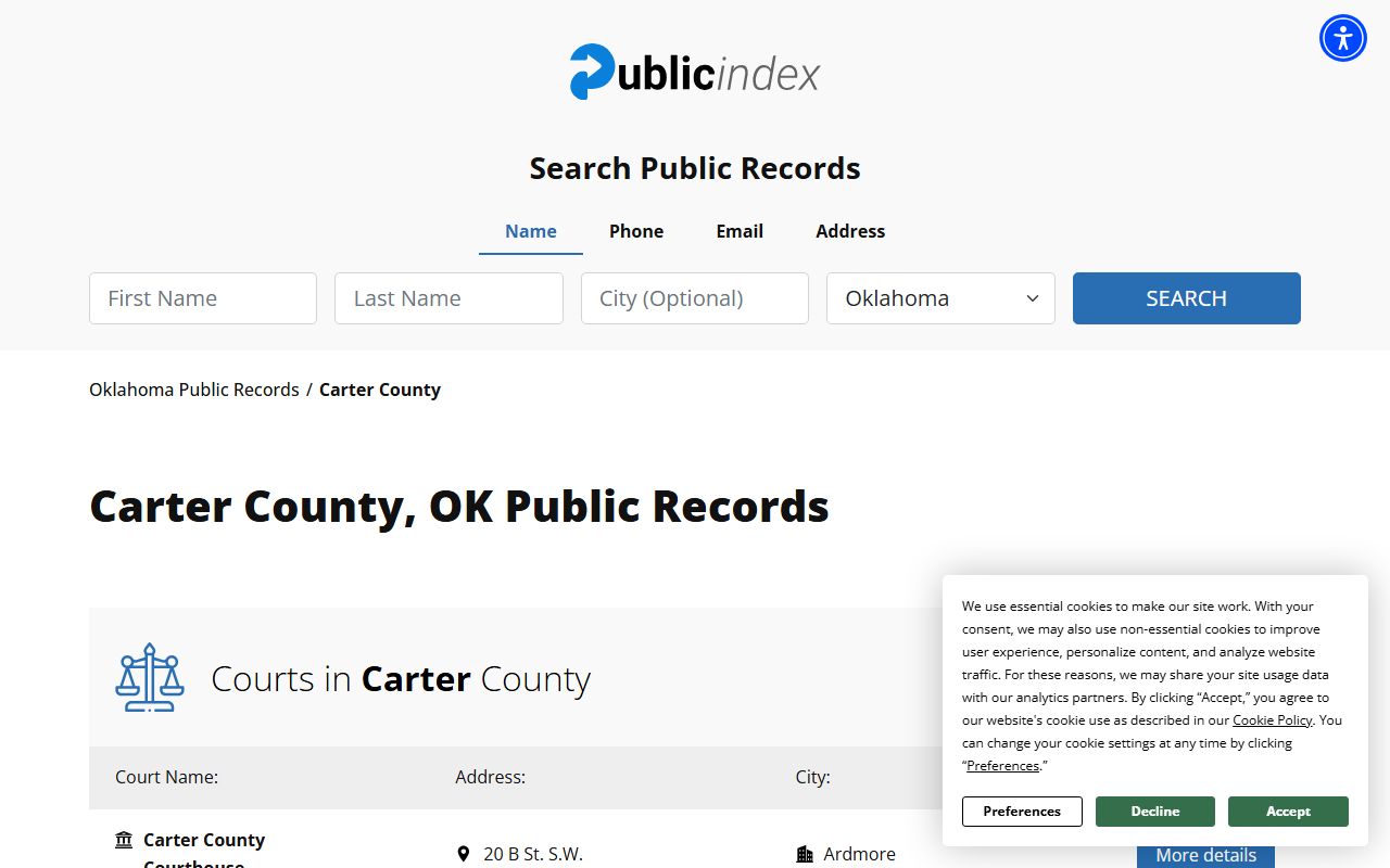 Ardmore inmate population records search for Carter County