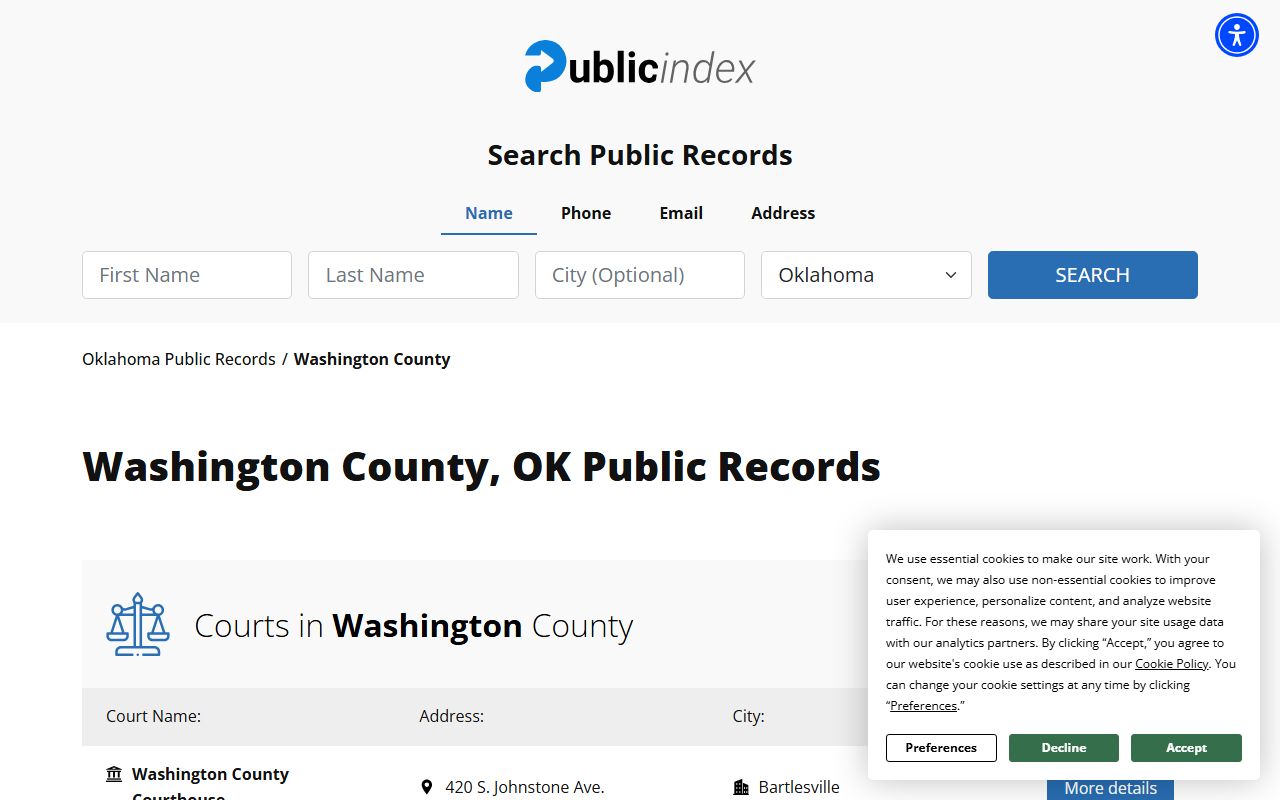 Bartlesville inmate population search for Washington County