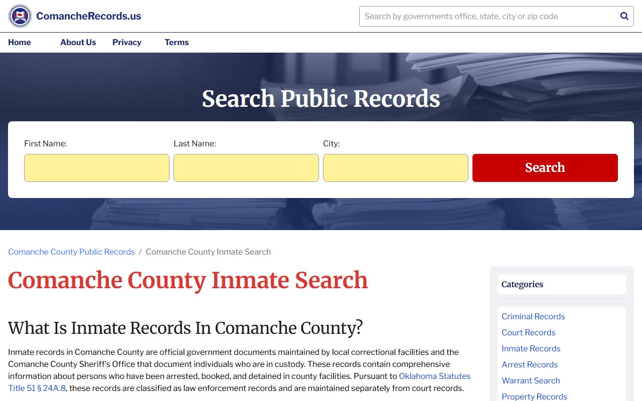 Lawton inmate population search portal for Comanche County