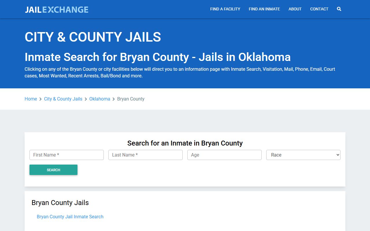 Bryan County inmate population records through the Bryan County Sheriff