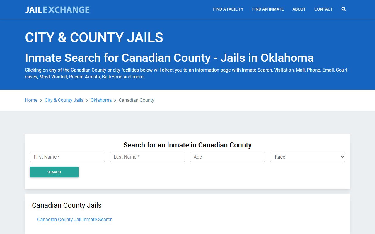Canadian County inmate population search through the Canadian County Sheriff inmate lookup