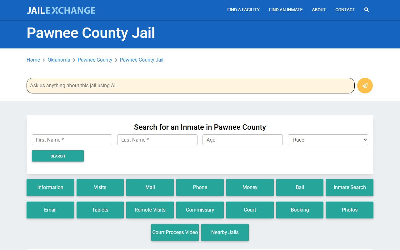 Pawnee County inmate population records through the Pawnee County Sheriff website