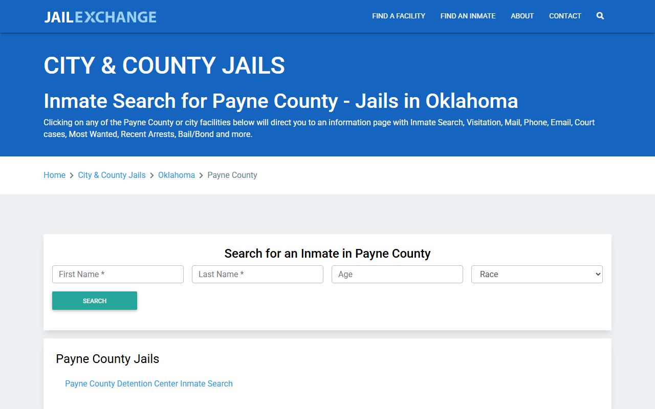 Payne County inmate population search through the Payne County online inmate search portal